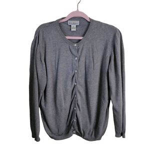 Bill Blass Premium Vintage Gray Cotton Puff Sleeve Cardigan Sweater Size XXL